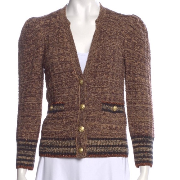 L'Agence Jenni Brown Puff Sleeve Cardigan - Picture 8 of 11